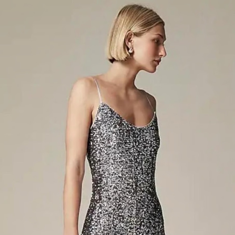 J Crew Silver Sequin floor length slip dress Size 6 - Picture 3 of 9